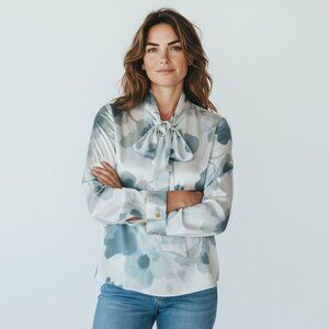 NWT Donna Karan New York Floral Tie-Neck Blouse, S